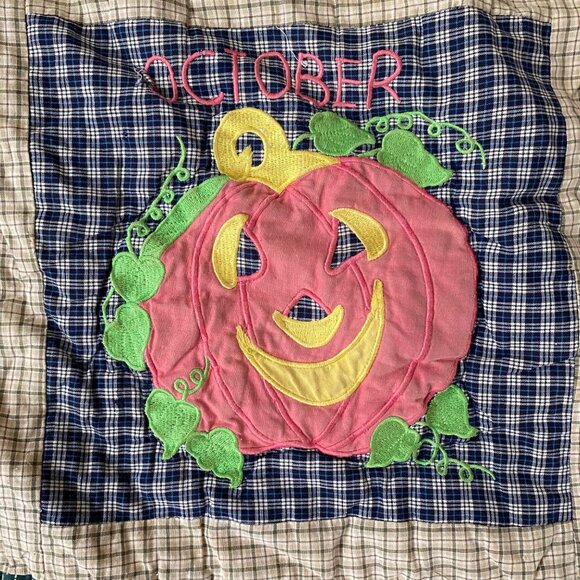 Vintage Patchwork Month of the Year Quilt Blanket Seasonal Applique Plaid 46x59 - Picture 5 of 10